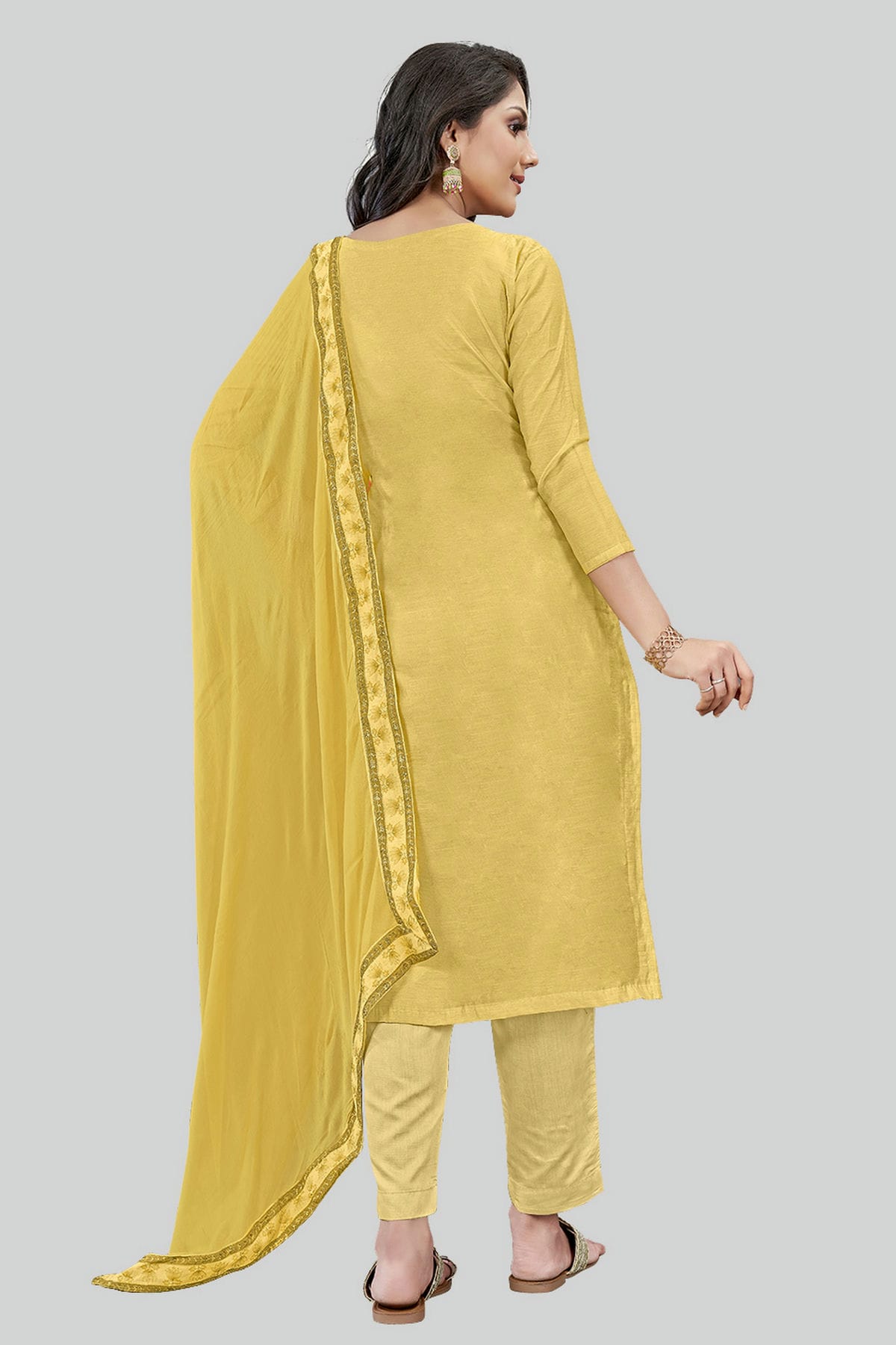 Mustard Colour Chanderi Silk Pant Style Suit VSSM1110596