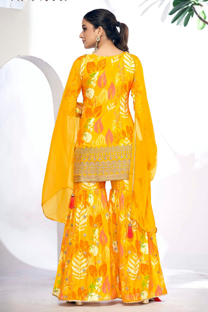 Mustard Colour Chinon Sharara Suit VSSM1140106