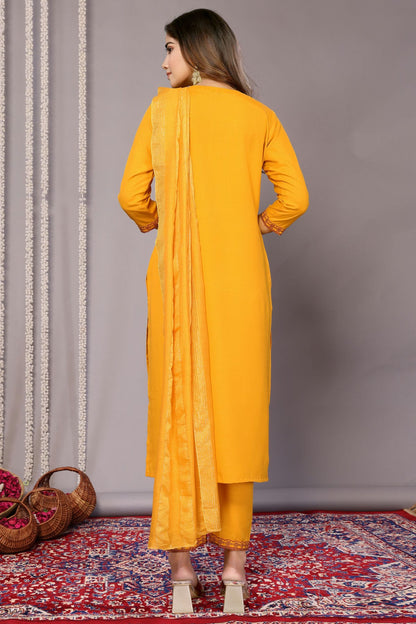 Mustard Colour Cotton Blend Stitched Suit