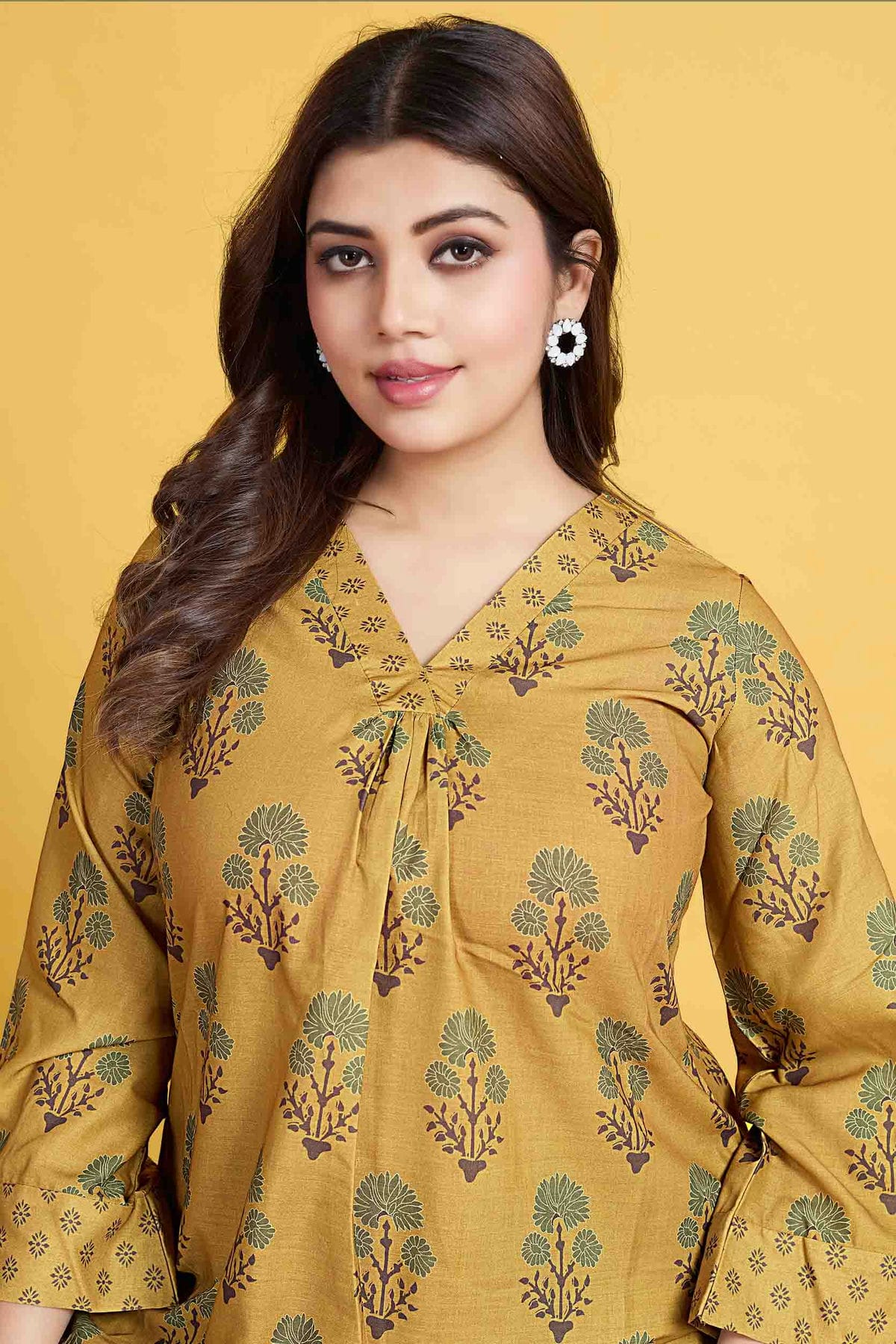 Mustard Colour Cotton Stitched Palazzo Pant Suit VSSS1140961