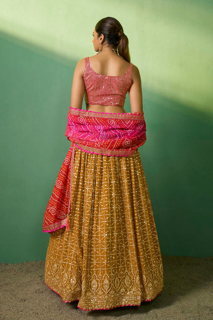 Mustard Colour Embroidery Georgette Lehenga Choli VSLD1080783