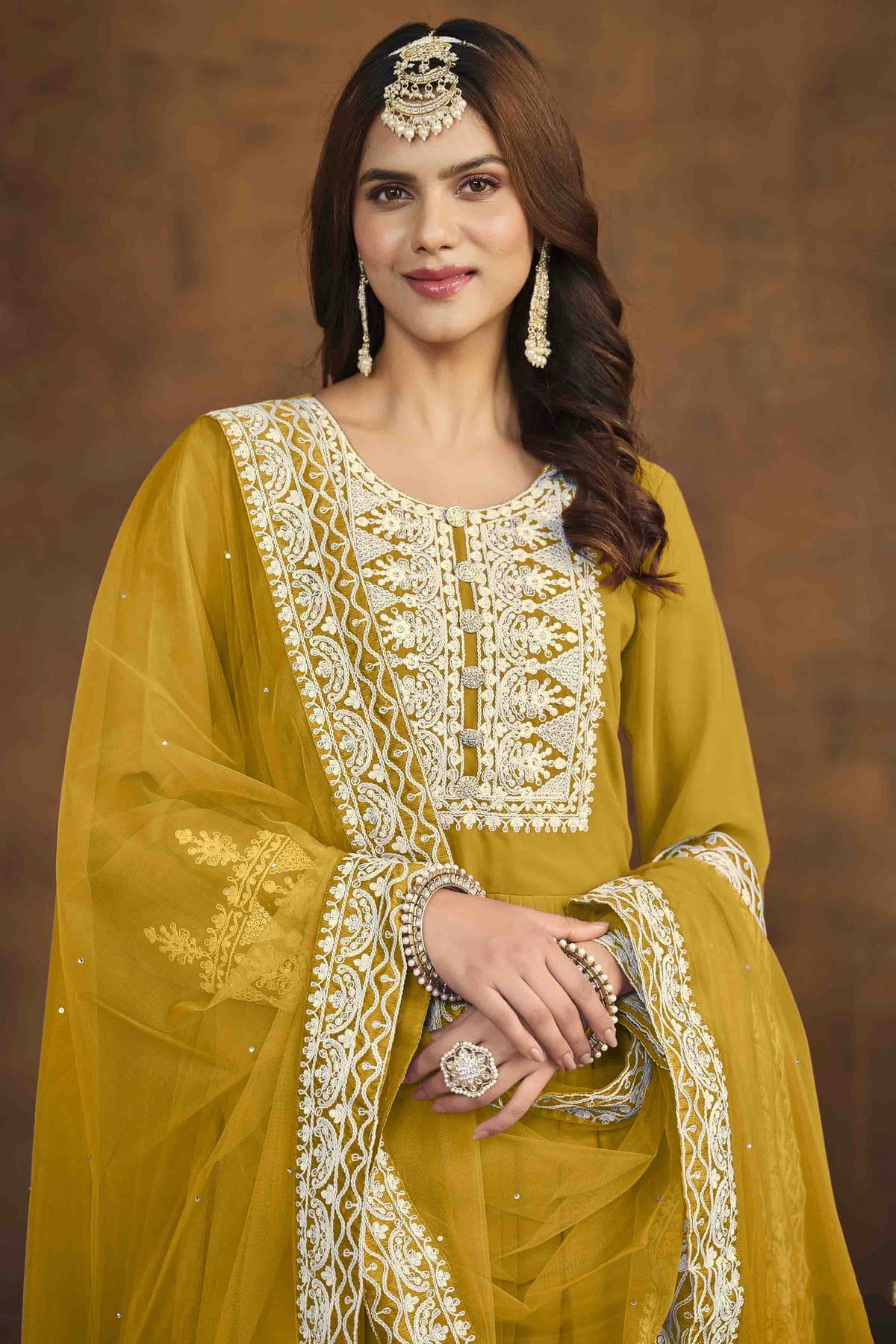 Mustard Colour Faux Georgette Palazzo Pant Suit VSSM1050731