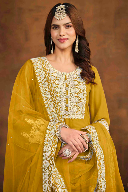 Mustard Colour Faux Georgette Palazzo Pant Suit VSSM1050731