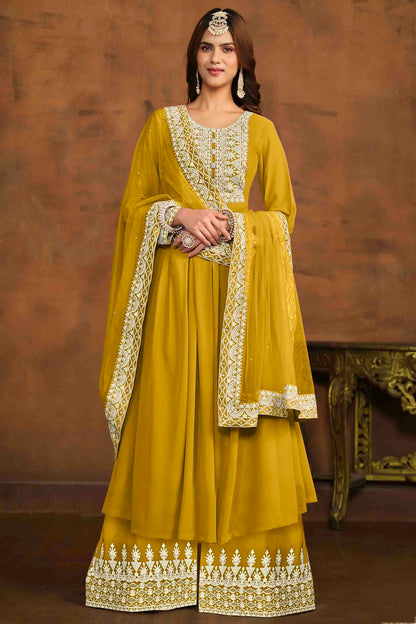 Mustard Colour Faux Georgette Palazzo Pant Suit VSSM1050731