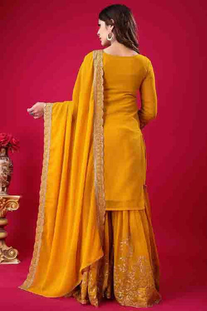 Mustard Colour Faux Georgette Stitched Sharara Suit VSSS1140947