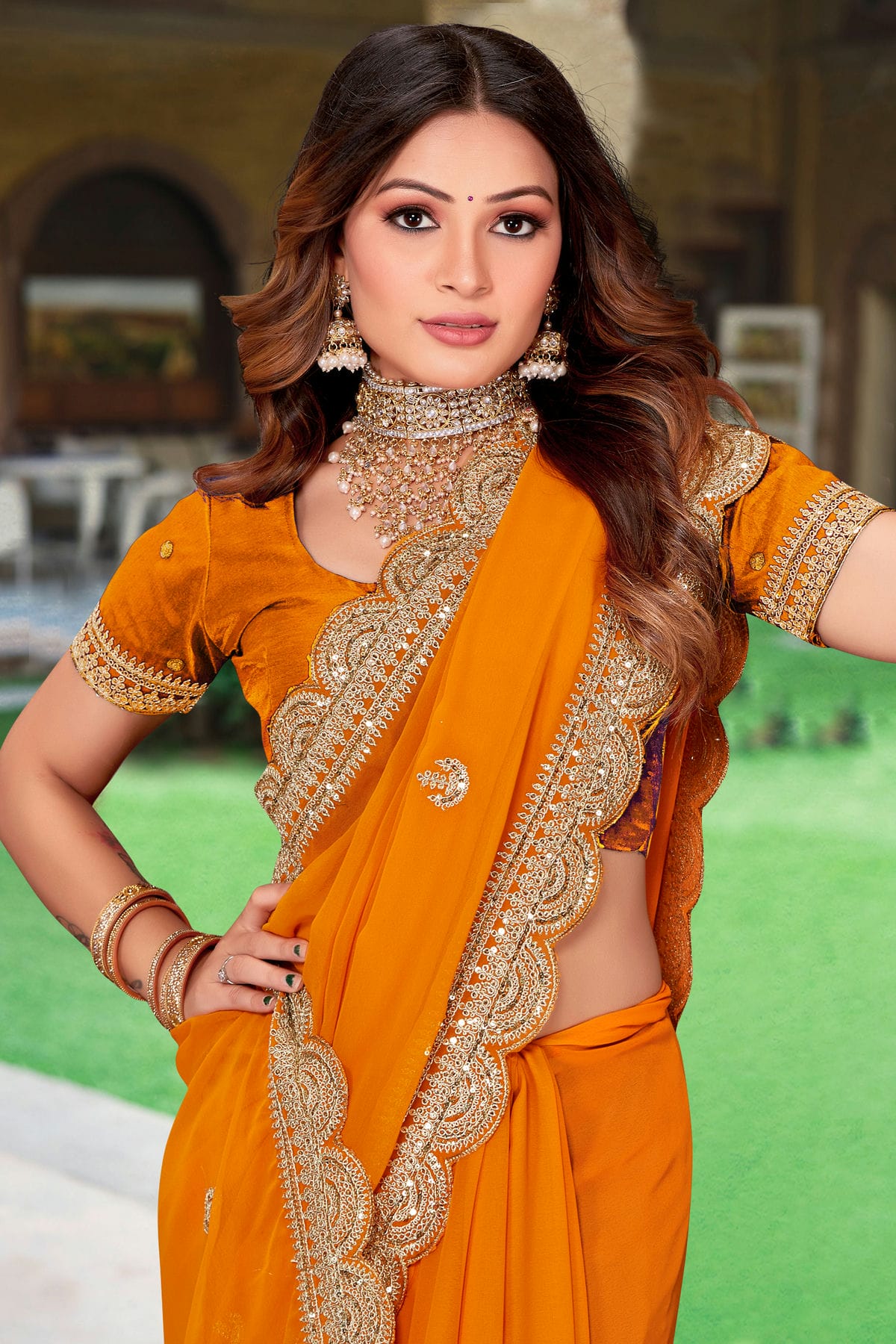 Mustard Colour Georgette Designer Saree VSLC1121420