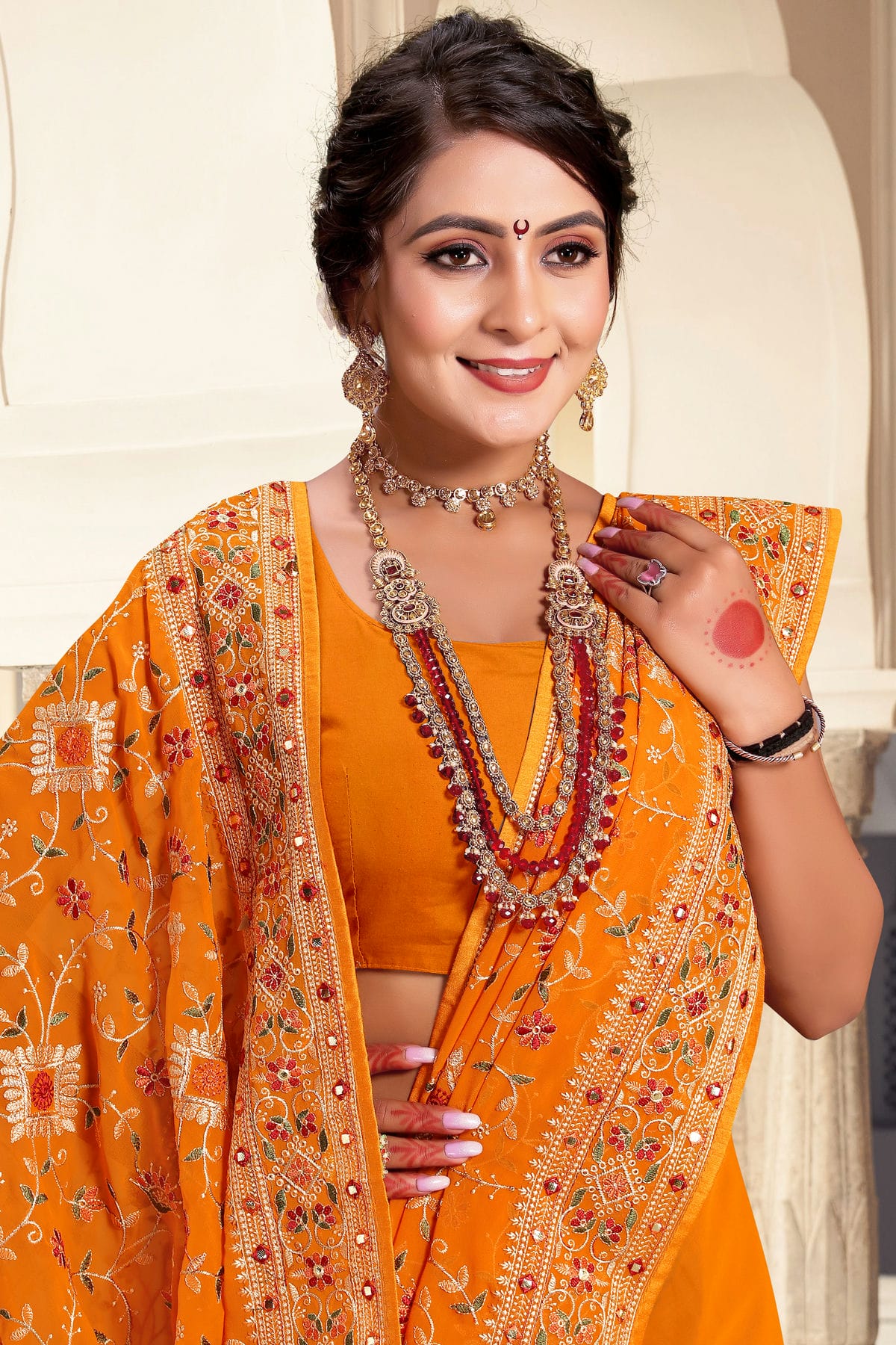 Mustard Colour Georgette Designer Saree VSLC1121646