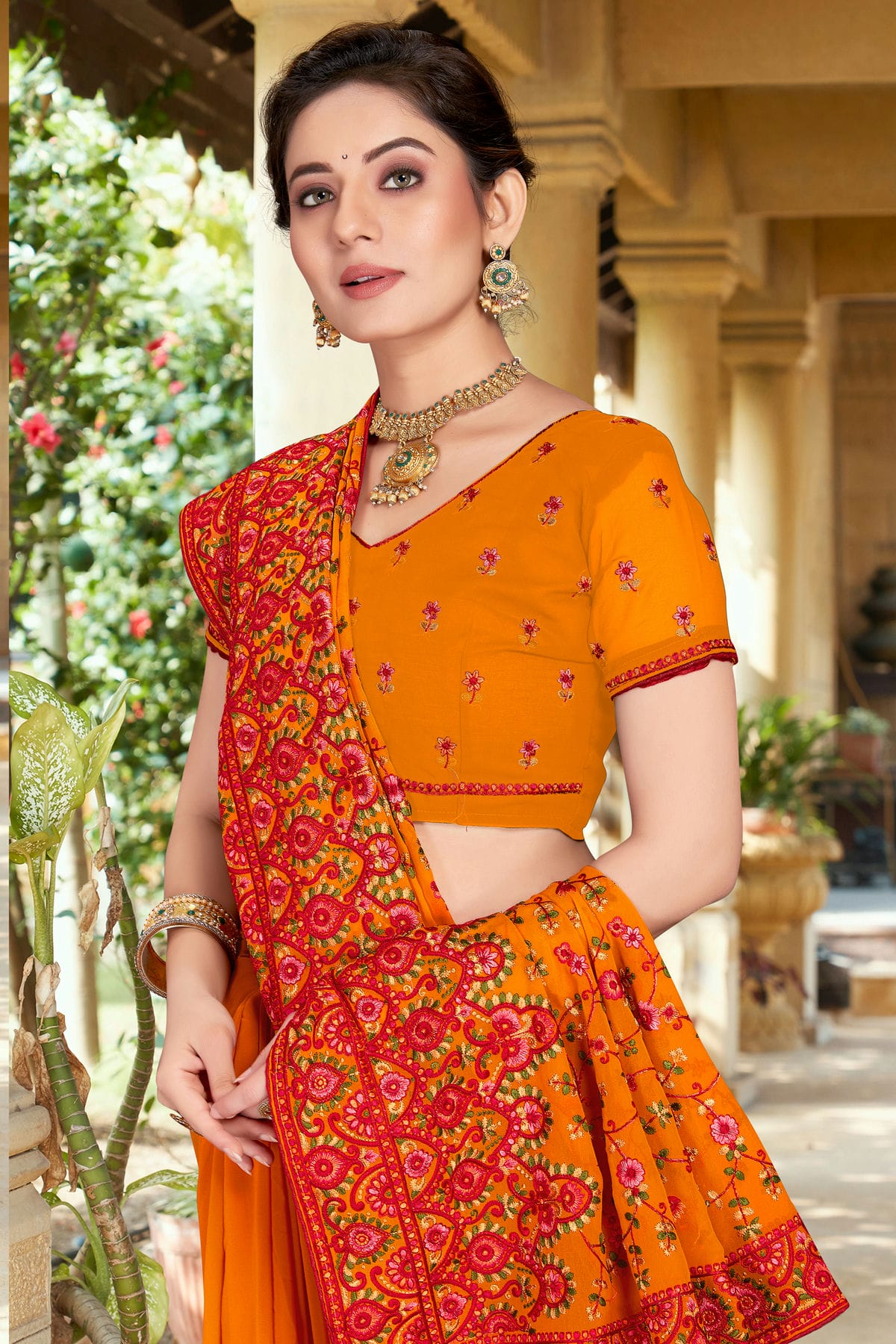 Mustard Colour Georgette Designer Saree