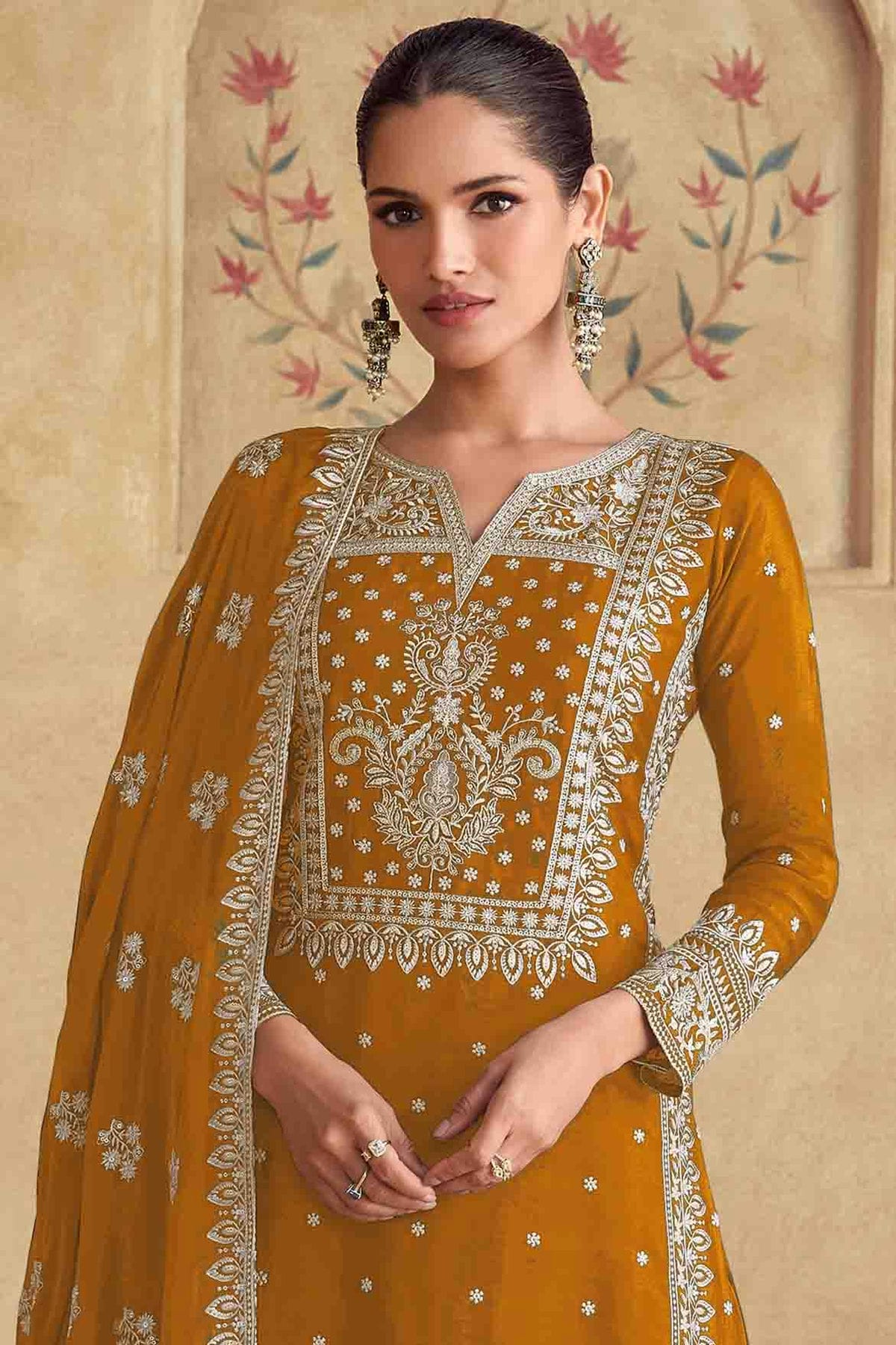 Mustard Colour Georgette Palazzo Pant Suit VSSM1112957