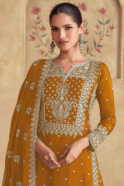 Mustard Colour Georgette Palazzo Pant Suit VSSM1112957