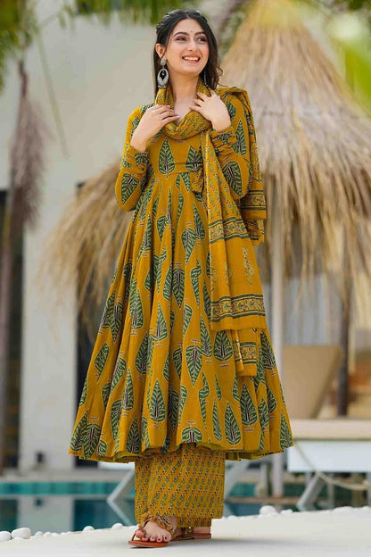 Mustard Colour Muslin Stitched Suit VSSS1113319