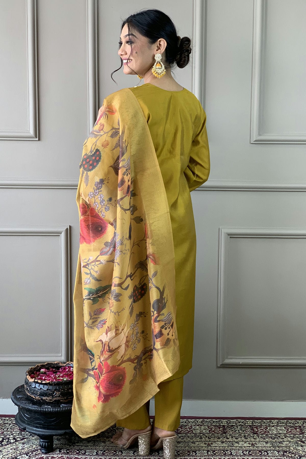 Mustard Colour PV Chanderi Stitched Salwar Suit