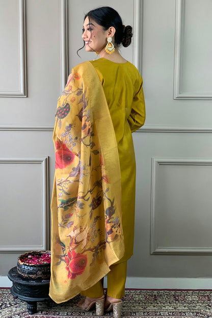 Mustard Colour PV Chanderi Stitched Salwar Suit