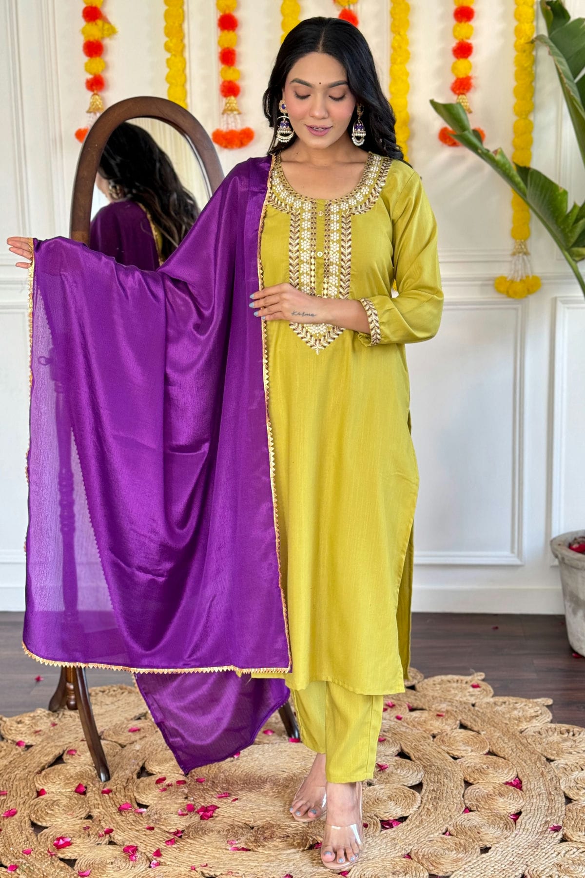 Mustard Colour Rayon Slub Stitched Salwar Suit