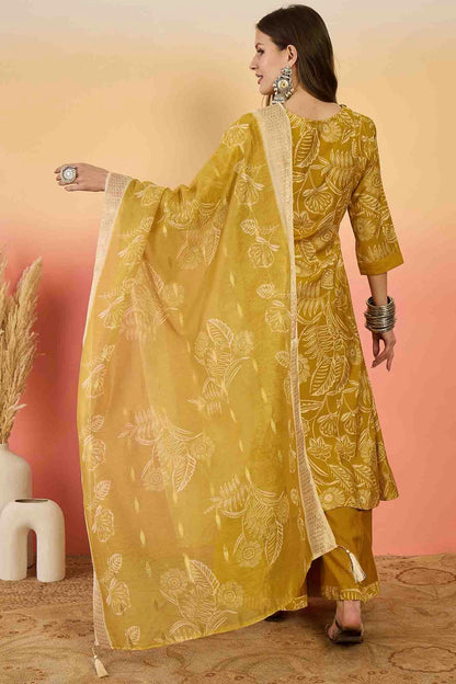 Mustard Colour Roman Silk Stitched Palazzo Pant Suit VSSS1113930