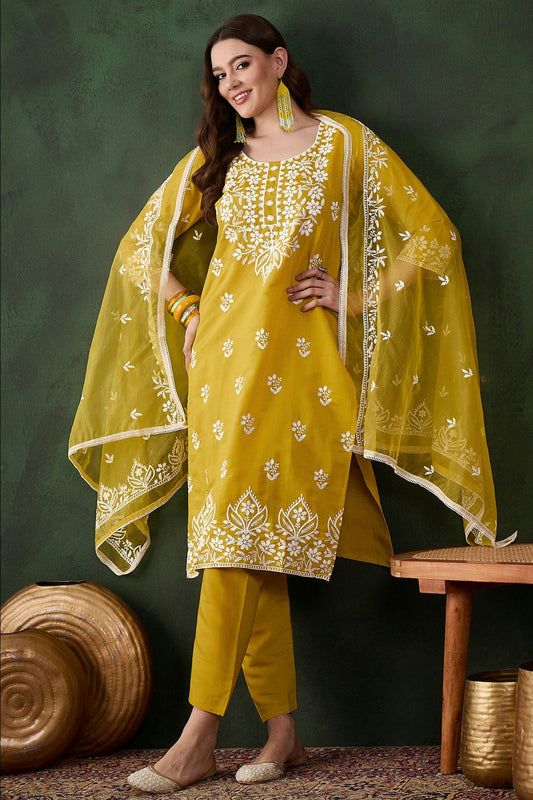 Mustard Colour Roman Silk Stitched Salwar Suit
