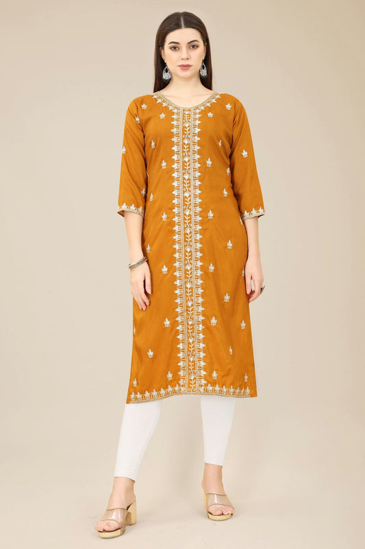 Mustard Colour Shiny Silk Kurti