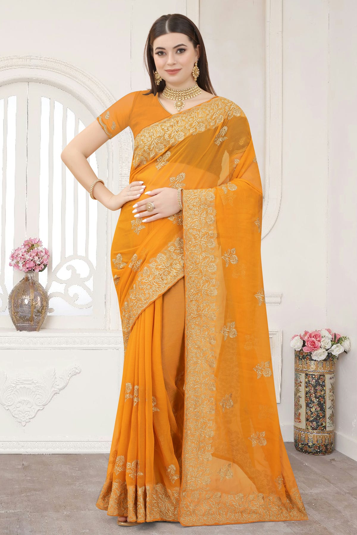 Mustard Colour Silk Designer Saree