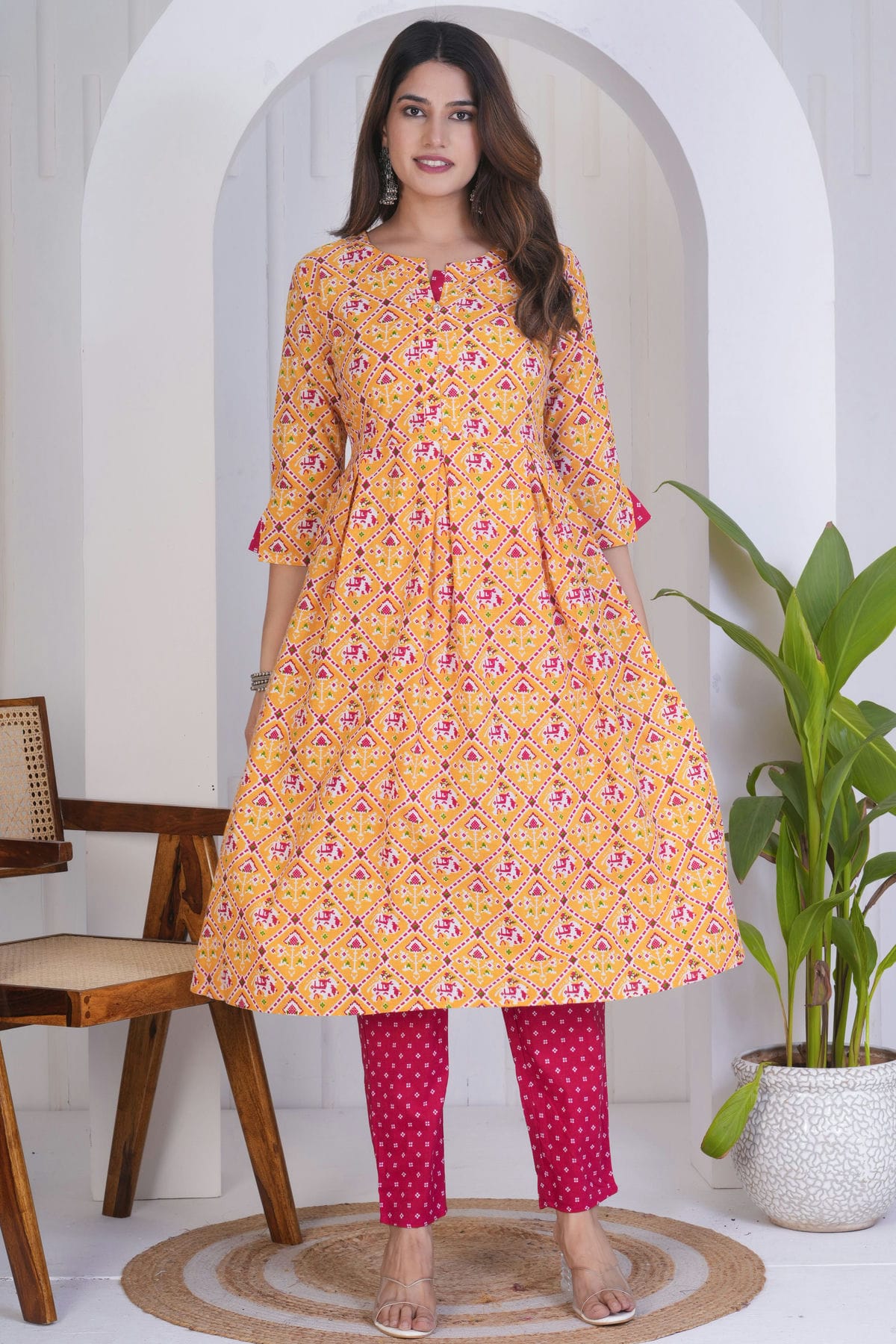 Mustard Colour Stitched Cotton Top and Bottom VSTP1112413