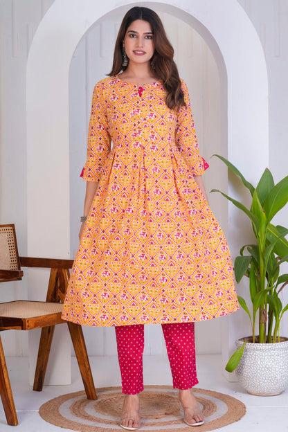 Mustard Colour Stitched Cotton Top and Bottom VSTP1112413