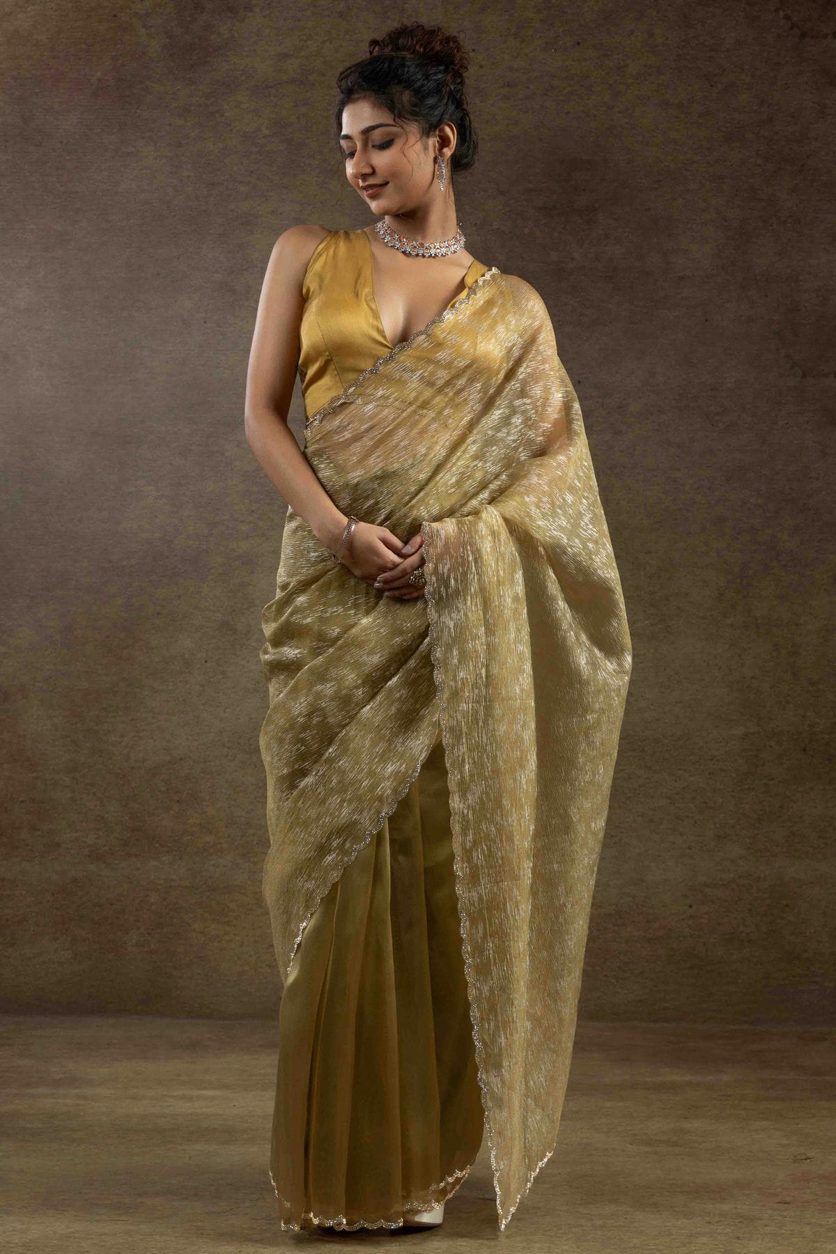 Mustard Colour Tissue Silk Ready To Wear Saree VSSD1122040