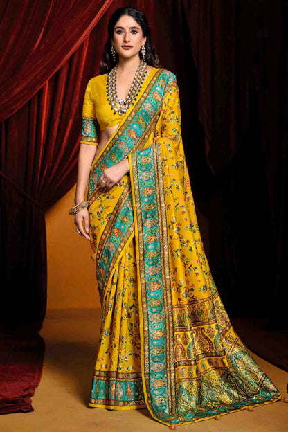 Mustard Colour Tussar Silk Paisley Printed Saree VSSD1113712