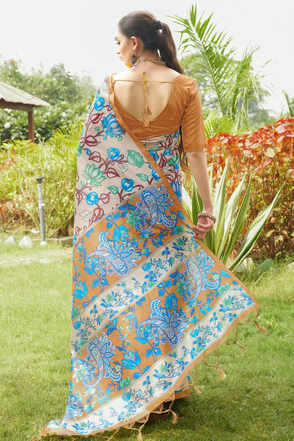 Mustard Colour Tussar Silk Printed Saree VSSD1112091