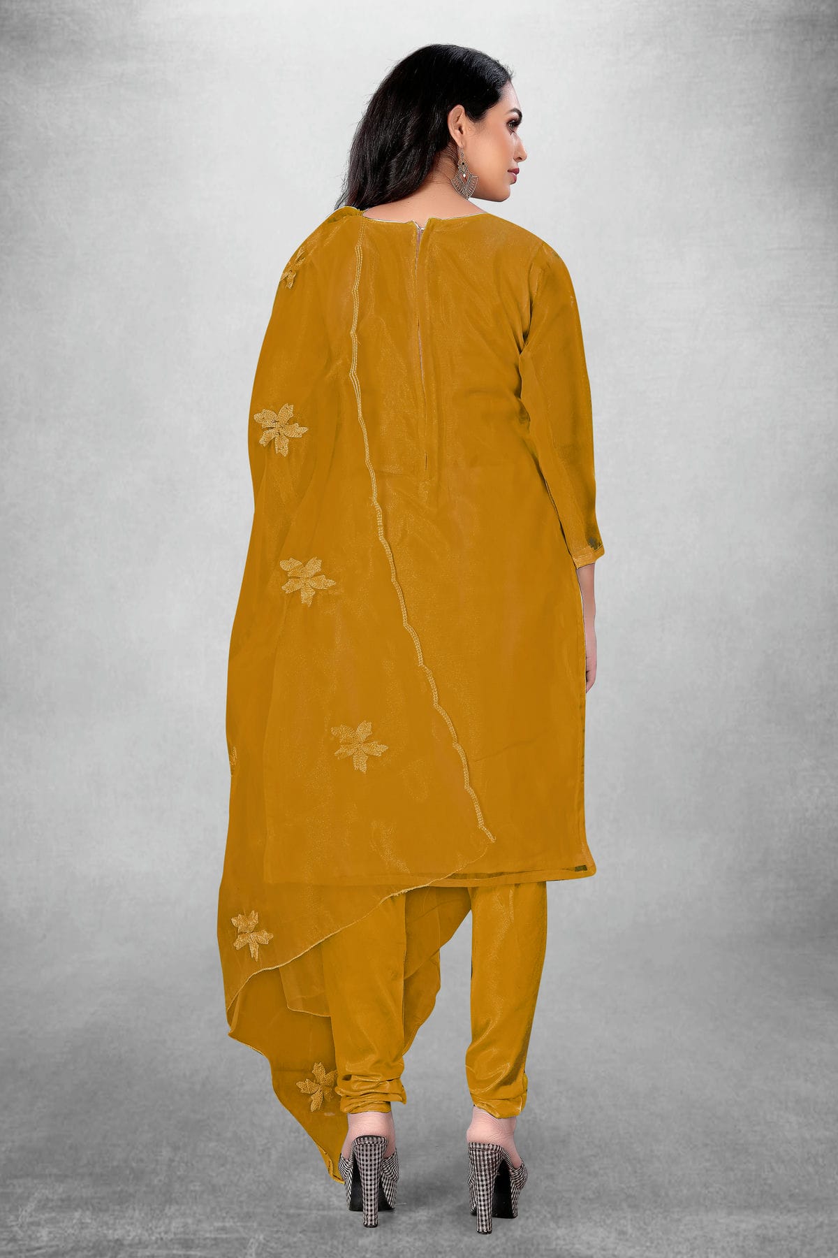 Mustard Colour Unstitched Organza Churidar Suit VSUS1160780