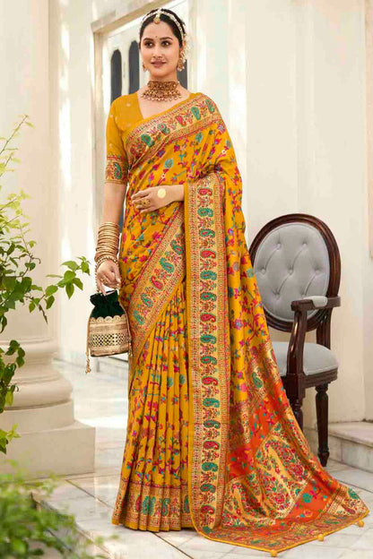 Mustard Colour Velvet Tussar Silk Floral Printed Traditional Sarees VSSD1113752