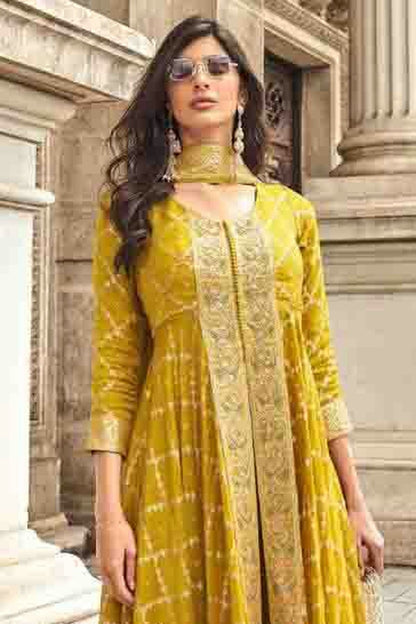 Mustard Colour Viscose Muslin Jacquard Palazzo Pant Suit VSSM1140848