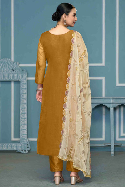 Mustard Colour Viscose Organza Pant Style Suit VSSM1113264