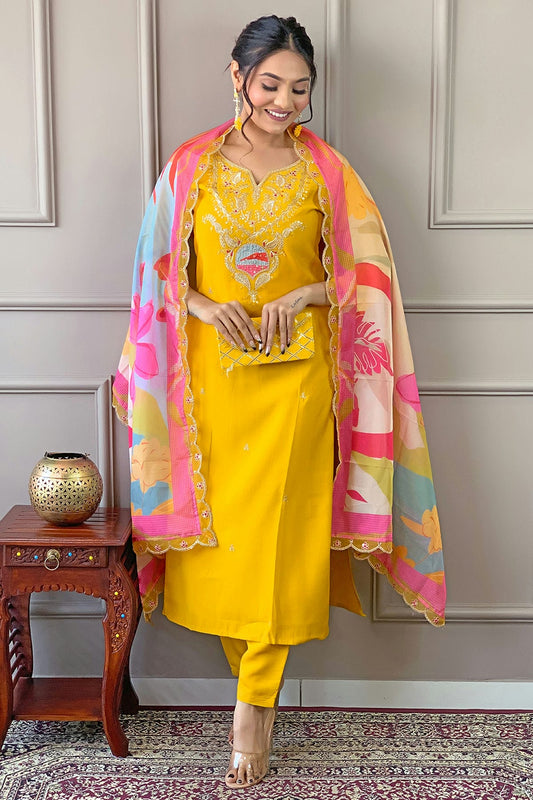 Mustard Colour Viscose Stitched Salwar Suit