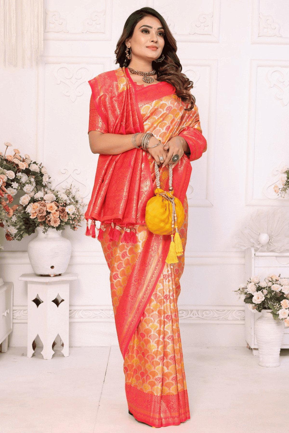 Mustard Colour Woven Work Banarasi Silk Traditional Saree