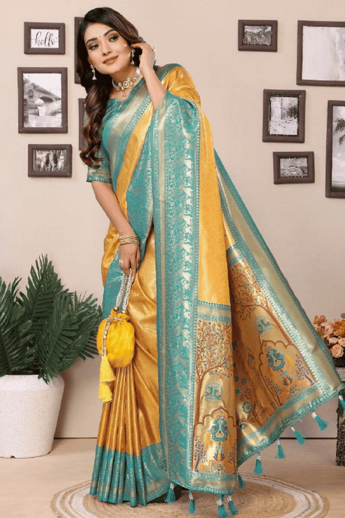 Mustard Colour Woven Work Pure Banarasi Tissue Silk Traditional Saree