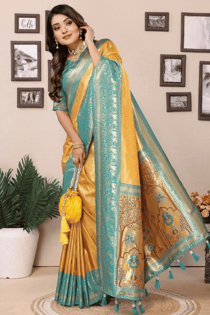 Mustard Colour Woven Work Pure Banarasi Tissue Silk Traditional Saree