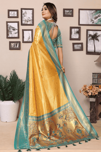 Mustard Colour Woven Work Pure Banarasi Tissue Silk Traditional Saree