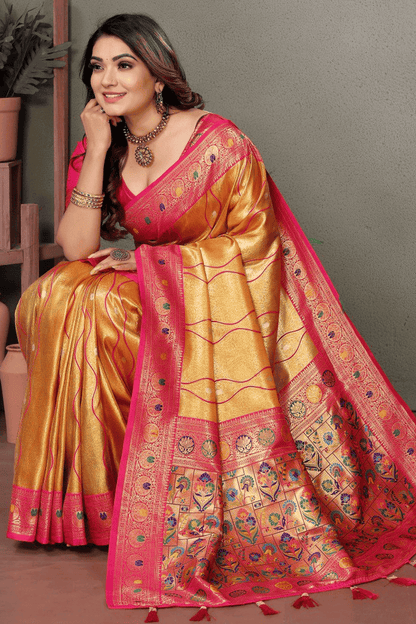 Mustard Colour Woven Work Pure Banarasi Tissue Silk Traditional Saree