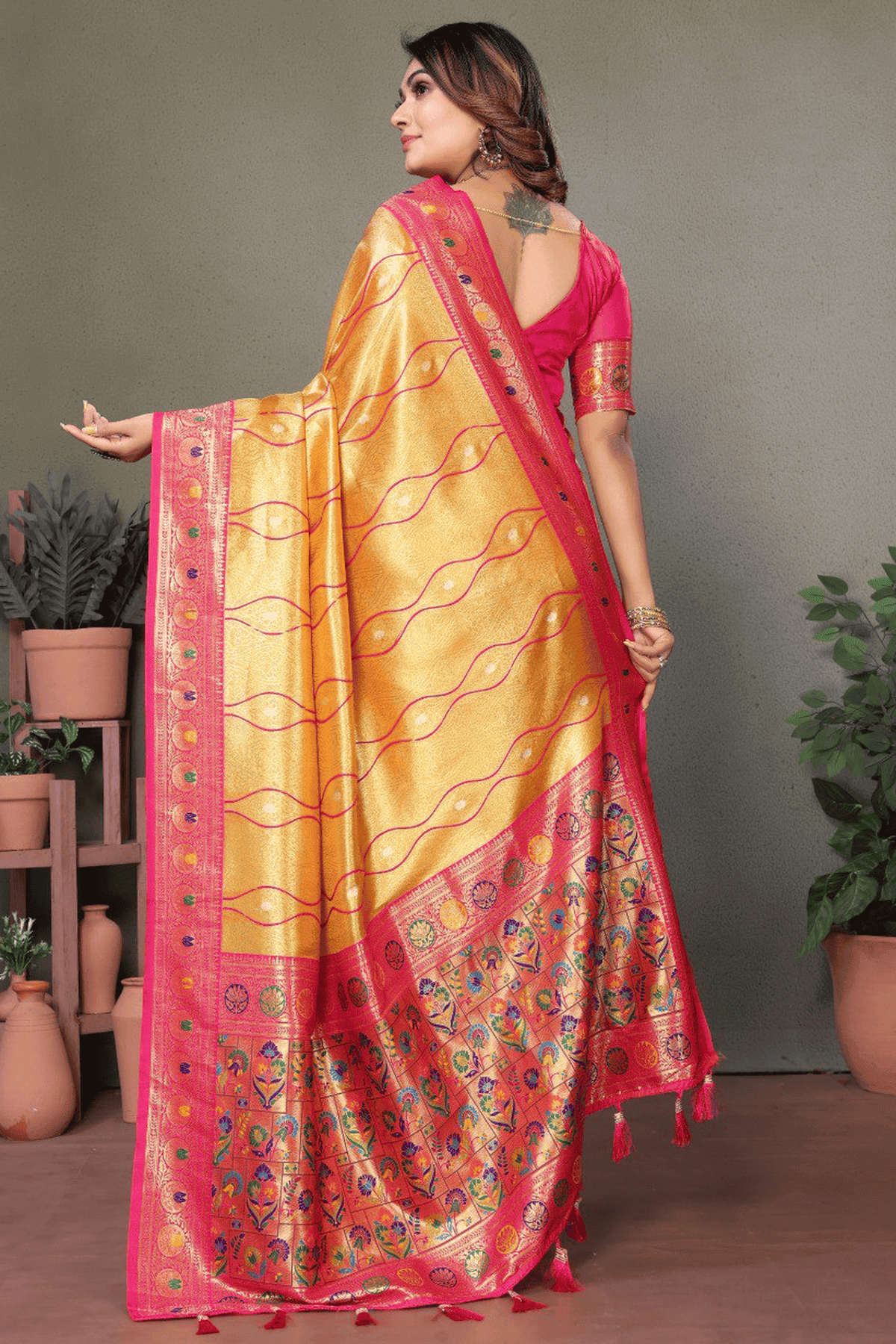 Mustard Colour Woven Work Pure Banarasi Tissue Silk Traditional Saree