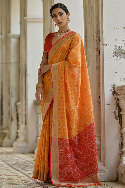 Mustard Colour Woven Work Raw Silk Saree