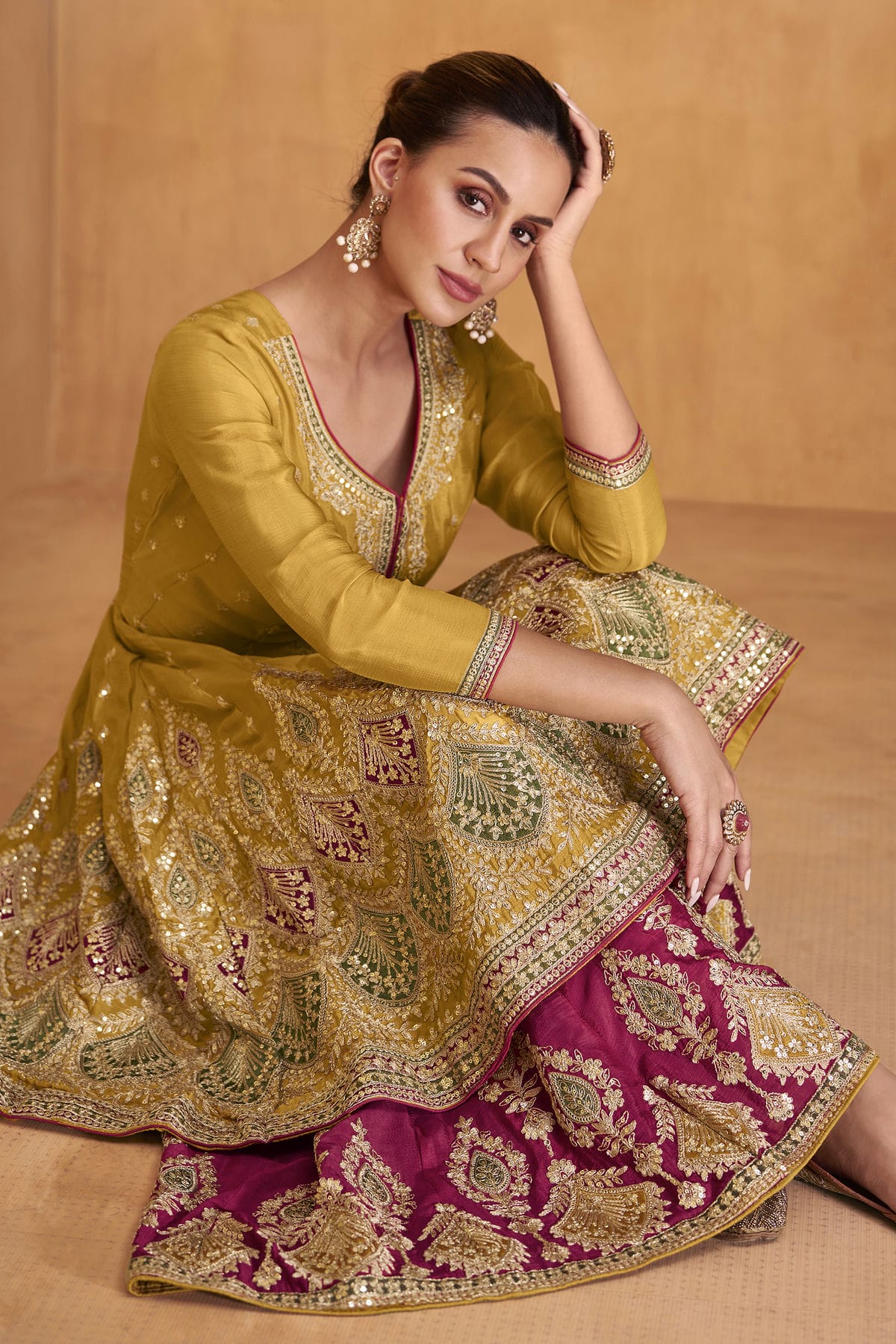 Mustrad Colour Semi Stitched Silk Palazzo Pant Suit VSSM1140210