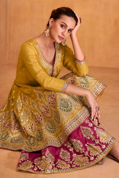 Mustrad Colour Semi Stitched Silk Palazzo Pant Suit VSSM1140210