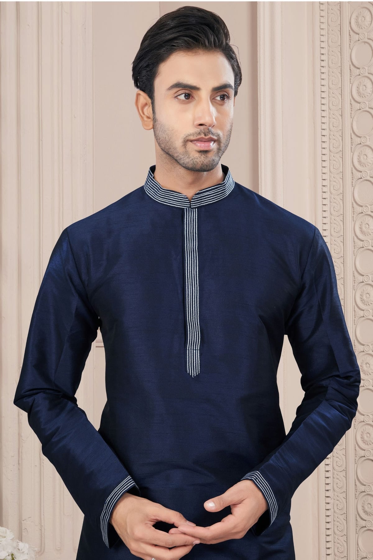 Navy Blue Colour Art Silk Kurta Pajama VSKP1040702