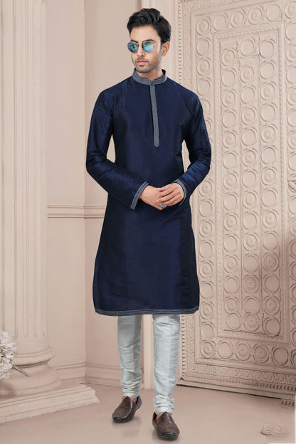 Navy Blue Art Silk Kurta Pajama