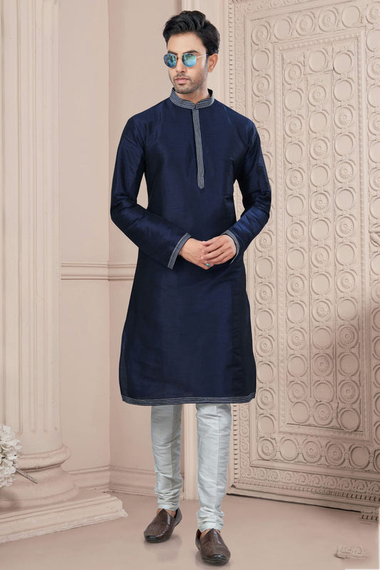 Navy Blue Art Silk Kurta Pajama