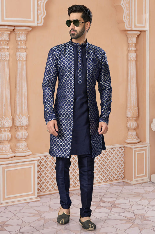 Navy Blue Colour Banarasi Jacquard Sherwani VSSH1040573