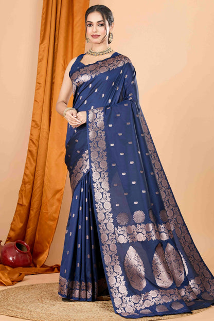 Navy Blue Colour Banarasi Silk Woven Work Traditional Saree VSSD1113530