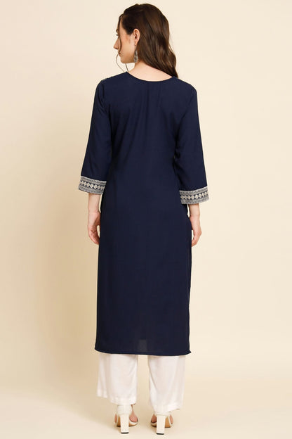 Navy Blue Colour Butter Crepe Kurti VSKR1111029