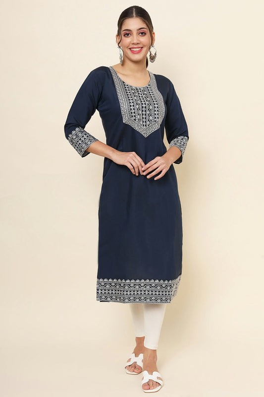 Navy Blue Colour Cotton Kurti