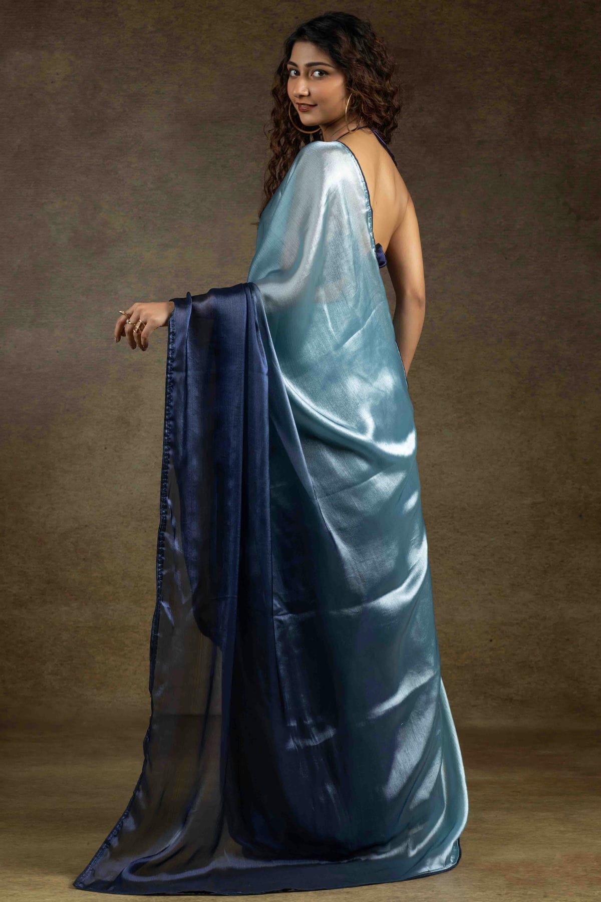 Navy Blue Colour Fendi Satin Silk Ready To Wear Saree VSSD1122016