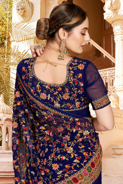 Navy Blue Colour Georgette Designer Saree VSLC1121306